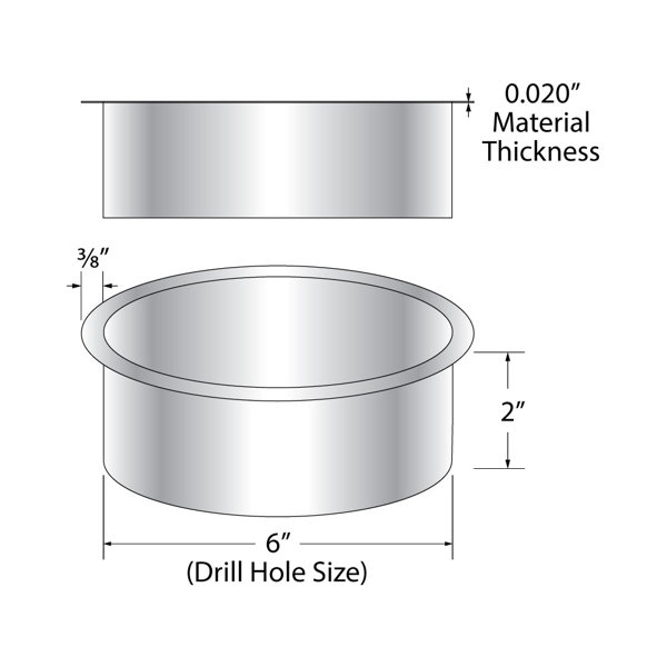 OUTWATER 6" Stainless Steel Trash Grommet - Countertop Insert For Commercial & Kitchen Use